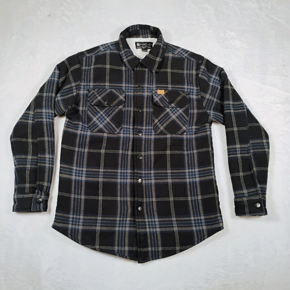 Matix Men's Plaid Sherpa‎ Lined Flannel Shirt Jacket Size Small Black Blue